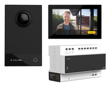 Indlæs billede til gallerivisning Videodørtelefon - sæt, 2-leder, inkl. controllermodul, udendørs videoenhed og indendørs touchskærm